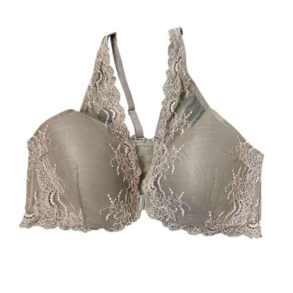 Spanx Undie-tectable Bra Womens Large Taupe Lace Trim Front Close Full Coverage